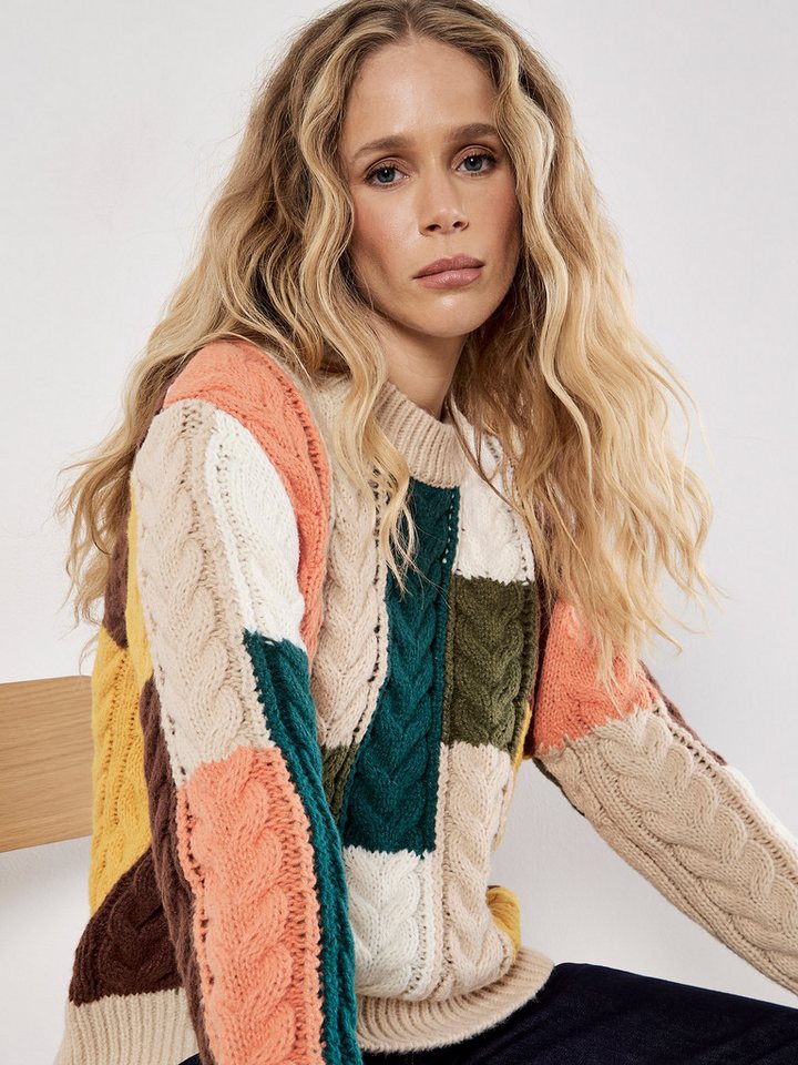 Apricot Strickpullover Zopfpullover im Color-Block-Design von Apricot