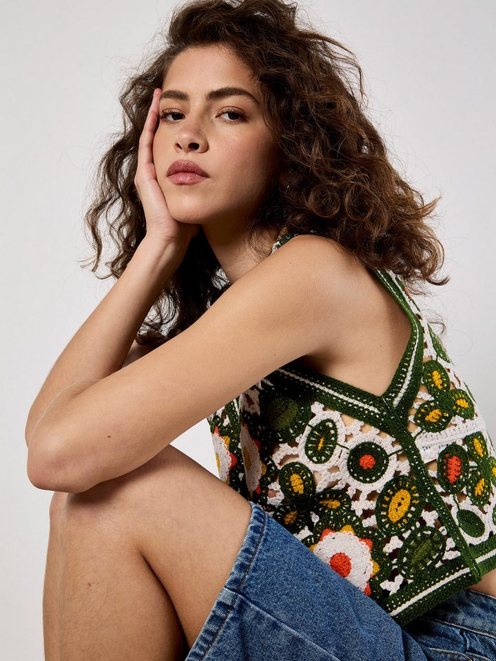 Apricot Stricktop Geblümte Häkelweste, im Boho-Look von Apricot