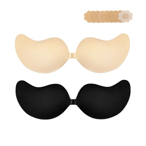 2024 Neuester verbesserter klebriger trägerloser BH, unsichtbarer Push-Up-BH, selbstklebend, rückenfrei, Bruststraffung, wiederverwendbare BHs, Schwarz + Akt, A von Apriddeo