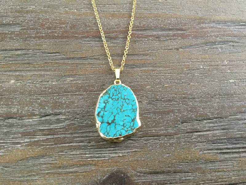 Türkis Nugget Halskette/Anhänger Gold Halskette/Sommerblau Türkis Nugget Halskette/Anhänger Gold Halskette/Sommerblau von AprilSueDesigns