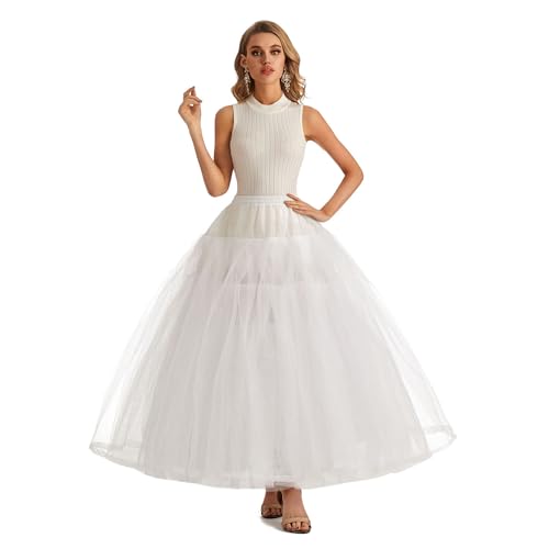 Aprildress Damen Reifen-loser Petticoat Reifrock Unterrock Slip mit 8 Schichten Tüll für Brautkleider PPT380, Weiss/opulenter Garten, Einheitsgröße von Aprildress