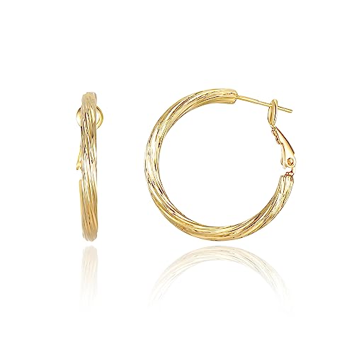 Aprilery 14K vergoldete Creolen für Damen, trendige, gedrehte Zirkonia-Creolen, klobige Gold-Creolen, Manschette, leichter, Schmuck für Teenager-Mädchen, Geschenke für Sie (Gold Twisted - 30MM) von Aprilery