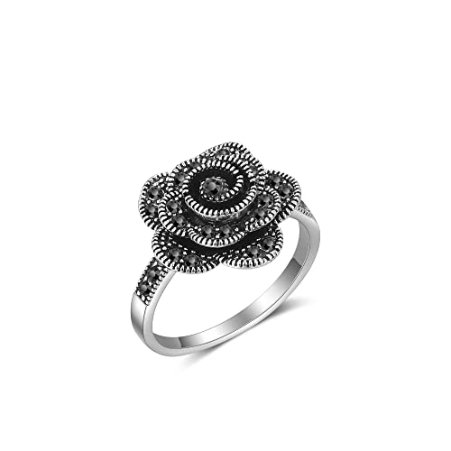 Aprilery Schwarze Markasit-Ringe für Damen, modische Retro-Cocktail-Statement-Ringe, Vintage-Kristall, großer Onyx-Stein, Ringe, Schmuck für Damen, Geschenke für Thanksgiving, Weihnachten (6) von Aprilery