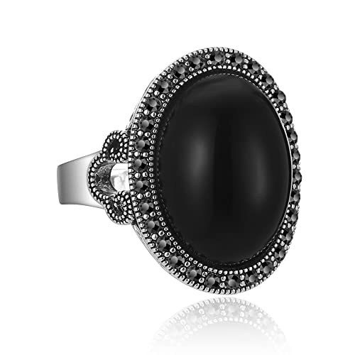 Aprilery Schwarze Retro-Markasit-Ringe für Frauen, modische Cocktail-Statement-Ringe, Kostüm, Vintage-Kristall, große Onyx-Stein-Ringe, Schmuck für Frauen, Geschenke für Thanksgiving, Weihnachten (10) von Aprilery