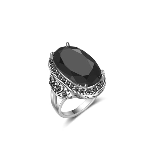 Aprilery Schwarze Ringe für Frauen, modische Vintage-Versprechen-Hochzeits-Statement-Ringe, Band, Markasit-Stein, Cocktail-Kostüm, hypoallergener Schmuck für Frauen, Geschenke für Sie (8) von Aprilery