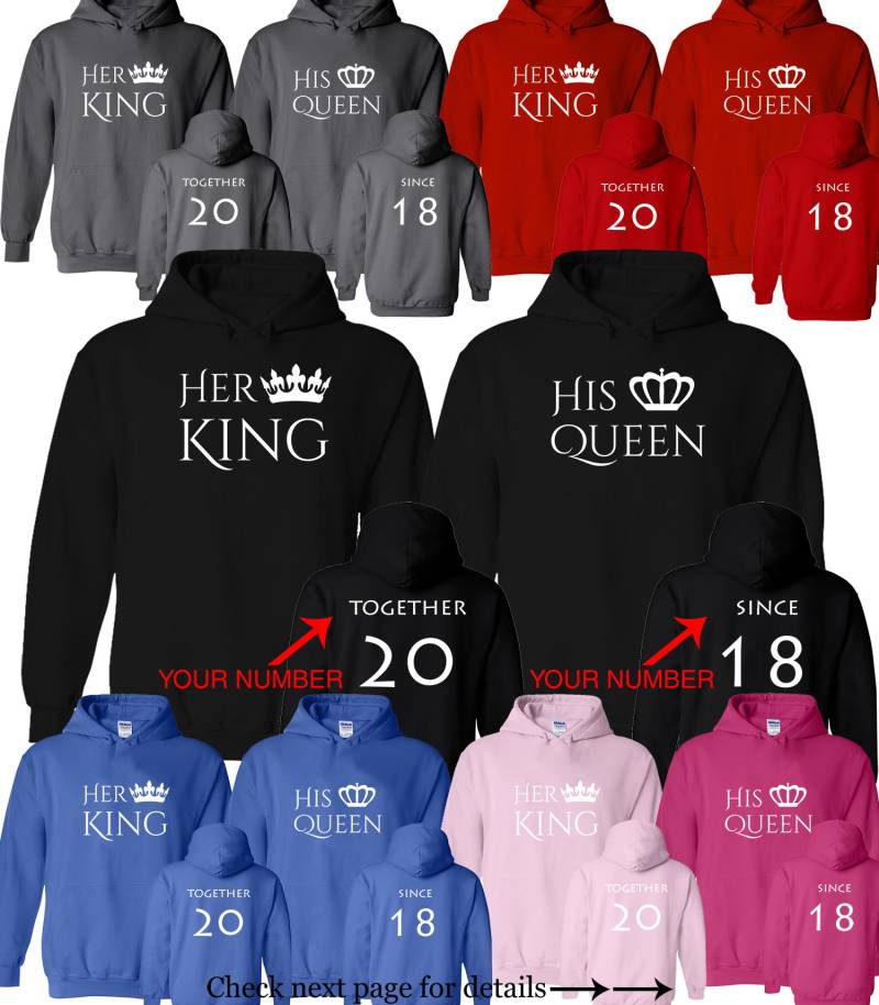 Her King His Queen Paar Passender Hoodie Pullover Zusammen Seit Anpassen Jahr Freund Freundin Hoodies Kommt Als Set | 2 Hoodies von AprilsLittleBoutique