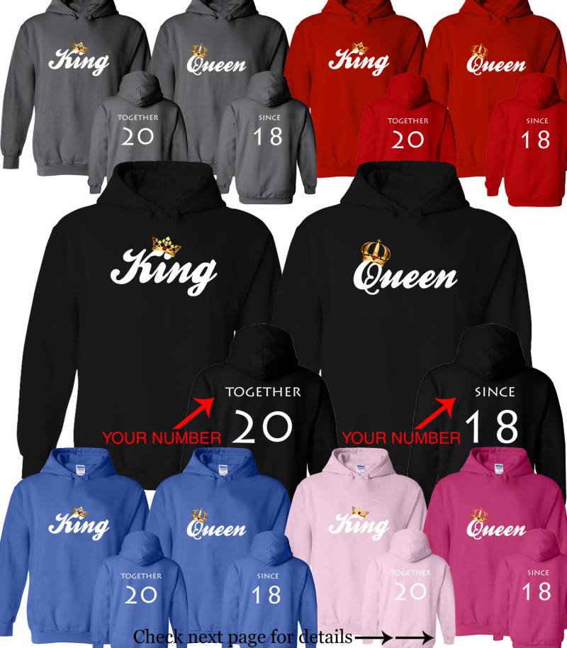 König Königin Paar Angepasst Passender Hoodie Pullover Zusammen Seit Anpassen Jahr Freund Freundin Hoodies Kommt Als Set | 2 Hoodies von AprilsLittleBoutique