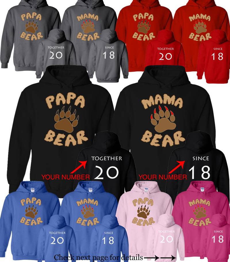 Mama Bär Papa Paar Angepasst Passender Ehemann Frau Hoodie Pullover Zusammen Seit Anfertigen Jahr Hoodies Kommt Als Set | 2 Hoodies von AprilsLittleBoutique