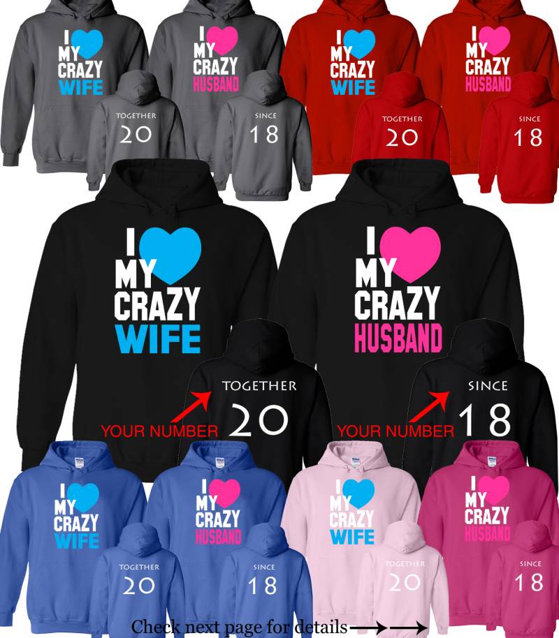 Passende Paar Hoodies Crazy Husband Wife Set - Personalisiertes Jahr von AprilsLittleBoutique