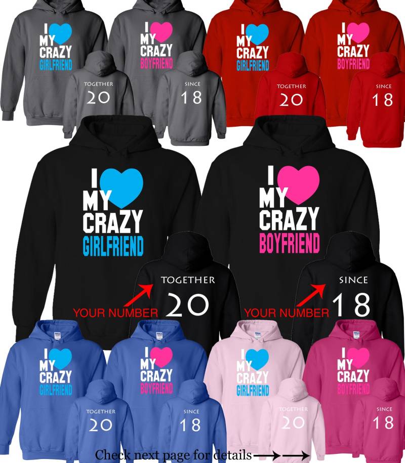 Passende Paare Hoodies I Love My Crazy [Boyfriend/Girlfriend] - Personalisierte Jahres-Set von AprilsLittleBoutique