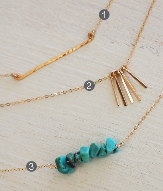 Bar Halskette, Geschichtet Und Lang, Gehämmerte Kette Silber Gold Lange Goldkette, Hochzeit von AprilstudioShop