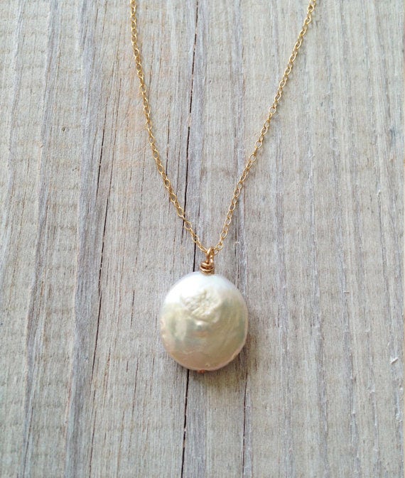 Einzel Perle Halskette, Süßwasser-Perle Goldkette, Liebe Weiße Brautjungfer Schmuck, Süßer Schmuck von AprilstudioShop