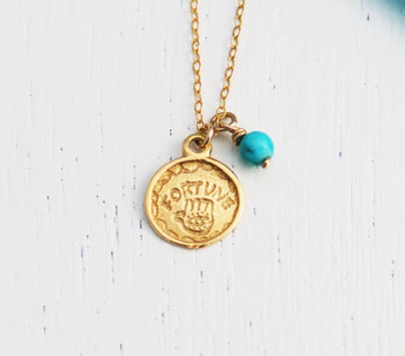 Gold Halskette, Disc Kucky Glück Deinty Goldschmuck, Brautjungfer Geschenke von AprilstudioShop