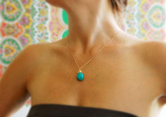 Türkis Halskette, Tropfen Halskette, Türkis Gold Anhänger Halskette, Geschenk Für Trauzeugin, Brautjungfer Halskette, Gold Tropfen Geschenk Sie von AprilstudioShop