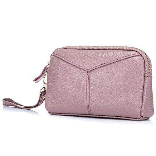 AprinCtempsD Damen Clutch Echt Leder Tasche mit Handschlaufe Elegante Geldbörse Geldbeutel mit Reißverschluss (Hellpink) von AprinCtempsD