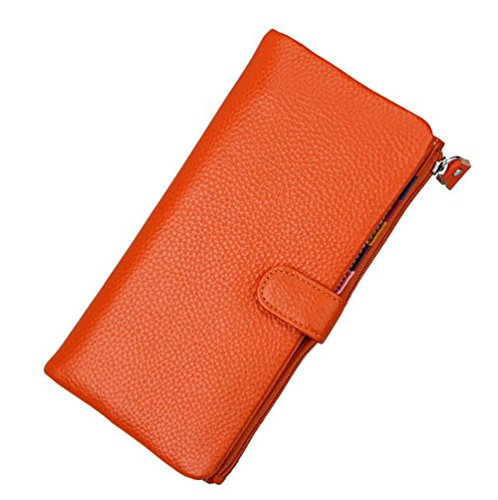 AprinCtempsD Damen Geldbörse Echt Leder Portemonnaie Bunt Clutch Lange Geldbeutel Große Kapazität mit Reißverschluss (Orange) von AprinCtempsD