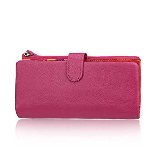 AprinCtempsD Damen Geldbörse Echt Leder Portemonnaie Bunt Clutch Lange Geldbeutel Große Kapazität mit Reißverschluss (Rosa) von AprinCtempsD