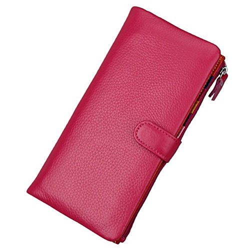 AprinCtempsD Damen Geldbörse Echt Leder Portemonnaie Bunt Clutch Lange Geldbeutel Große Kapazität mit Reißverschluss (Rosa) von AprinCtempsD