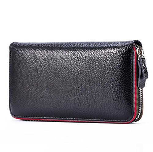 AprinCtempsD Damen Lange Geldbörse Echt Leder Clutch Elegante Geldbeutel Große Kapazität Portemonnaie mit Reißverschluss (Schwarz) von AprinCtempsD