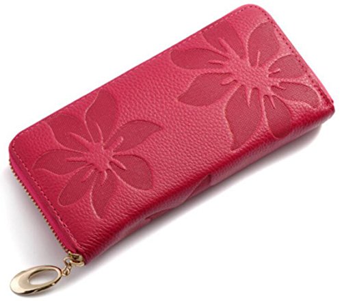 AprinCtempsD Damen Lange Geldbörse Echt Leder Geldbeutel Clutch Elegante Portemonnaie Brieftasche Groß Kapazität mit Reissverschluss (Rosa) von AprinCtempsD