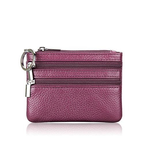 AprinCtempsD Damen Mini Münzbörse Echtes Leder Herren Geldbörse Klein Portemonnaie Geldbeutel mit Reißverschluss Schlüsselring (Lila) von AprinCtempsD