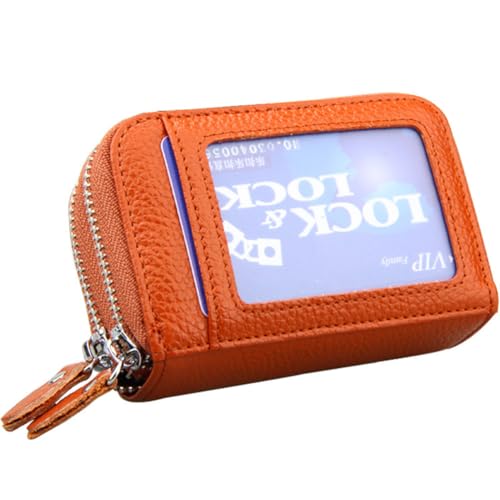 AprinCtempsD Kreditkartenetui Herren Kreditkartenhülle Damen Klein RFID Schutz Geldbörse Mini Echtes Leder Portemonnaie mit 2 Reißverschluss (Braun) von AprinCtempsD