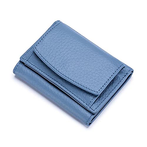 AprinCtempsD RFID Schutz Geldbörse Klein Damen Echt Leder Portemonnaie Mini Geldbeutel Kreditkartenhülle Kreditkartenetui Elegante (Blau) von AprinCtempsD