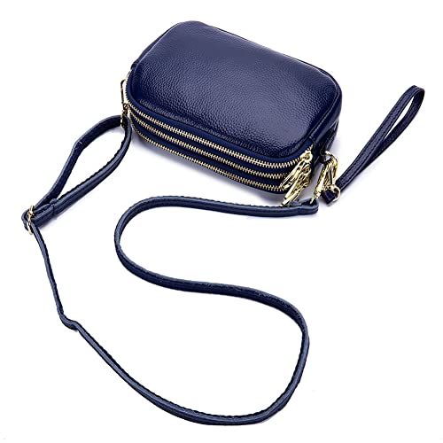 AprinCtempsD Schultertasche Damen Echt Leder Umhängetasche Handgelenkstasche Tasche Kleine Clutch Geldbörse Geldbeutel Große Kapazität mit Reißverschluss (Dunkelblau) von AprinCtempsD