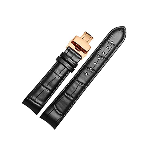 ApuaVireo&Co 16-24mm Herren Echtlederarmband Ersatz Faltschließe Uhrenarmband Armbänder for Analog Quarz Uhrenarmband(Black Rose Gold,20mm) von ApuaVireo&Co