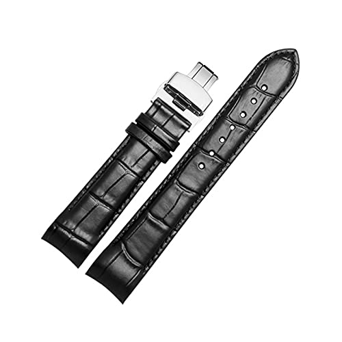 ApuaVireo&Co 16-24mm Herren Echtlederarmband Ersatz Faltschließe Uhrenarmband Armbänder for Analog Quarz Uhrenarmband(Black Silver,16mm) von ApuaVireo&Co