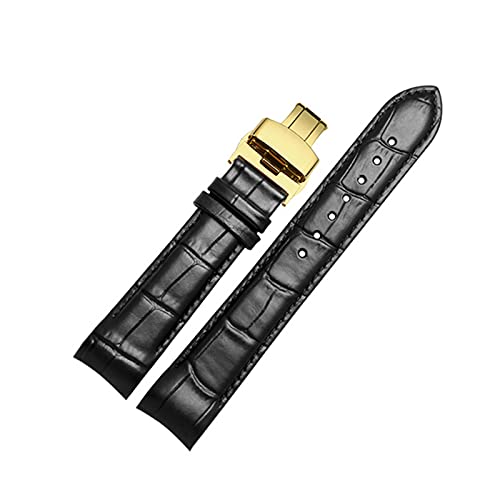 ApuaVireo&Co 16-24mm Herren Echtlederarmband Ersatz Faltschließe Uhrenarmband Armbänder for Analog Quarz Uhrenarmband(Black gold,22mm) von ApuaVireo&Co