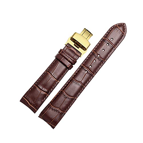ApuaVireo&Co 16-24mm Herren Echtlederarmband Ersatz Faltschließe Uhrenarmband Armbänder for Analog Quarz Uhrenarmband(Brown gold,23mm) von ApuaVireo&Co