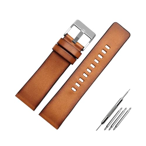ApuaVireo&Co 22mm 24mm 26mm Leder Uhrenarmband Retro Braun Armband Herrenuhr Ersatzarmband Uhrenzubehör(001-Brown-Silver,24mm) von ApuaVireo&Co