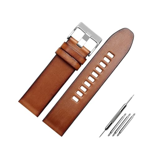 ApuaVireo&Co 22mm 24mm 26mm Leder Uhrenarmband Retro Braun Armband Herrenuhr Ersatzarmband Uhrenzubehör(1514-Brown-Silver,22mm) von ApuaVireo&Co