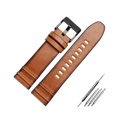 ApuaVireo&Co 22mm 24mm 26mm Leder Uhrenarmband Retro Braun Armband Herrenuhr Ersatzarmband Uhrenzubehör(6018-Brown-Black,24mm) von ApuaVireo&Co