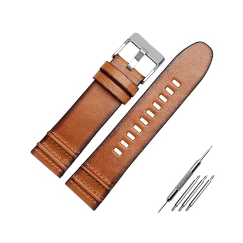 ApuaVireo&Co 22mm 24mm 26mm Leder Uhrenarmband Retro Braun Armband Herrenuhr Ersatzarmband Uhrenzubehör(6018-Brown-Silver,22mm) von ApuaVireo&Co