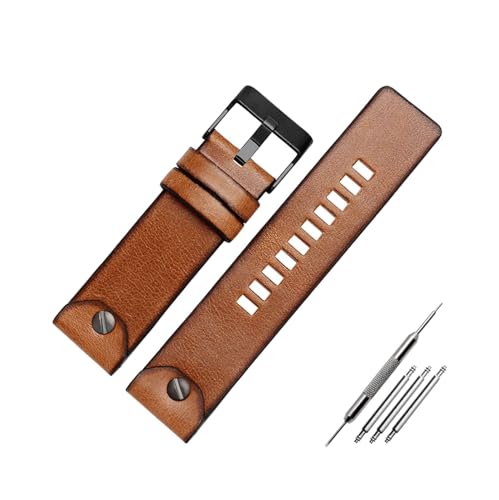 ApuaVireo&Co 22mm 24mm 26mm Leder Uhrenarmband Retro Braun Armband Herrenuhr Ersatzarmband Uhrenzubehör(6020-Brown-Black,22mm) von ApuaVireo&Co
