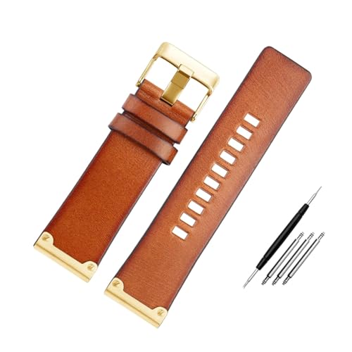 ApuaVireo&Co 26mm Leder Uhrenarmband Retro Uhrenarmband Herrenuhr Ersatzband Uhrenzubehör(B Brown Silver) von ApuaVireo&Co