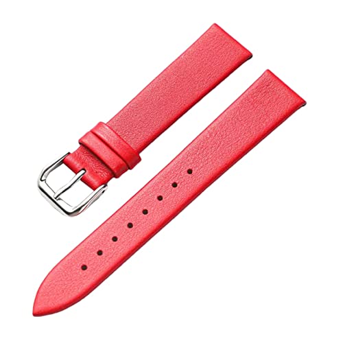 ApuaVireo&Co 6/8/10/12/13/14/15/16/17/18/20/22/24 mm dünnes, flach genarbtes Damen-Uhrenarmband aus echtem Leder, Ersatzarmband for Quarzuhren(Black,16mm) von ApuaVireo&Co