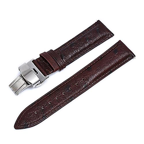 ApuaVireo&Co Armband Erste Schicht Doppelseitiges Lederarmband 20mm 22mm Edelstahl Faltschließe Straußenmuster Leder Uhrenarmband for Männer Frauen (Braun) von ApuaVireo&Co