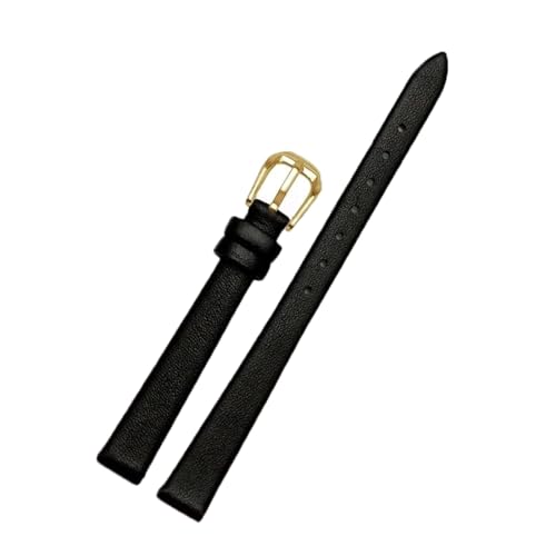 ApuaVireo&Co Damen-Lederarmband, kleines Uhrenarmband, 6 mm – 16 mm, Uhren-Ersatzzubehör(A Black Golden,12mm) von ApuaVireo&Co