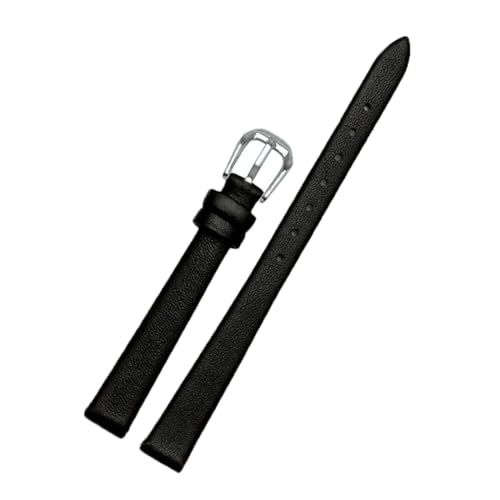 ApuaVireo&Co Damen-Lederarmband, kleines Uhrenarmband, 6 mm – 16 mm, Uhren-Ersatzzubehör(A Black Silver,17mm) von ApuaVireo&Co