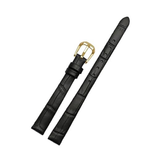ApuaVireo&Co Damen-Lederarmband, kleines Uhrenarmband, 6 mm – 16 mm, Uhren-Ersatzzubehör(B Black Golden,12mm) von ApuaVireo&Co