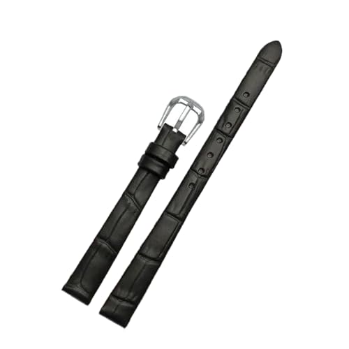 ApuaVireo&Co Damen-Lederarmband, kleines Uhrenarmband, 6 mm – 16 mm, Uhren-Ersatzzubehör(B Black Silver,10mm) von ApuaVireo&Co