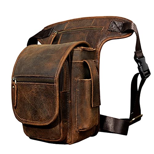ApuaVireo&Co Echtes PU Männer Casual Messenger Schultertasche Mode Multifunktions Taille Gürteltasche Drop Beintasche(Brown) von ApuaVireo&Co