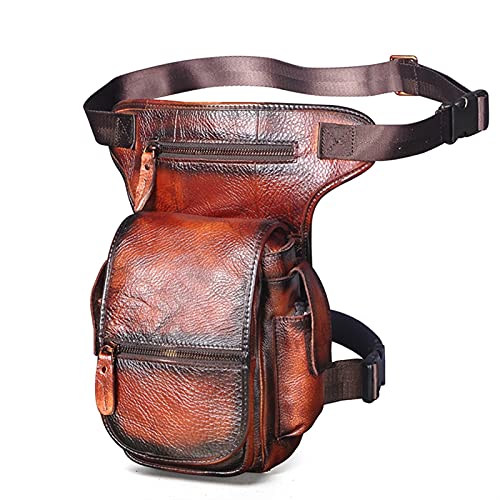 ApuaVireo&Co Echtes PU Männer Casual Messenger Schultertasche Mode Multifunktions Taille Gürteltasche Drop Beintasche(Reddish Brown) von ApuaVireo&Co