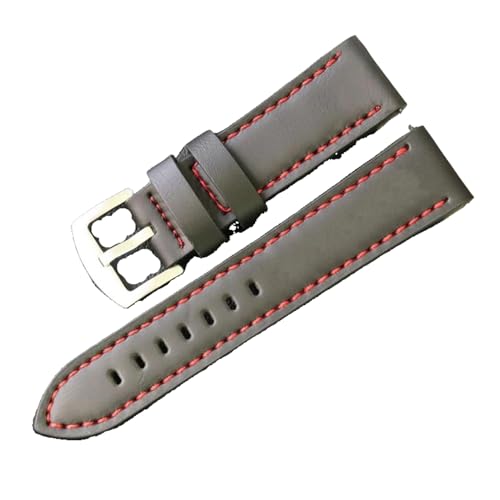 ApuaVireo&Co Lederarmband Schnellverschluss Herren Uhrenarmbänder Vintage Leder Armbanduhr(Black-Red,22 mm) von ApuaVireo&Co