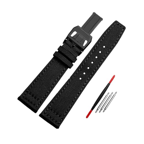 ApuaVireo&Co Nylon + Leder Armband 20mm 21mm 22mm Canvas Uhr Armband Herrenuhr Zubehör(Black Black Buckle,20mm) von ApuaVireo&Co