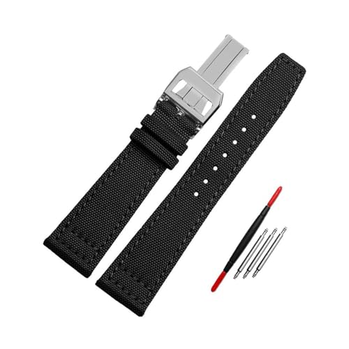 ApuaVireo&Co Nylon + Leder Armband 20mm 21mm 22mm Canvas Uhr Armband Herrenuhr Zubehör(Black Silver Buckle,21mm) von ApuaVireo&Co