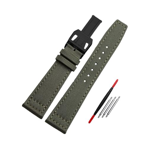 ApuaVireo&Co Nylon + Leder Armband 20mm 21mm 22mm Canvas Uhr Armband Herrenuhr Zubehör(Green Black Buckle,20mm) von ApuaVireo&Co